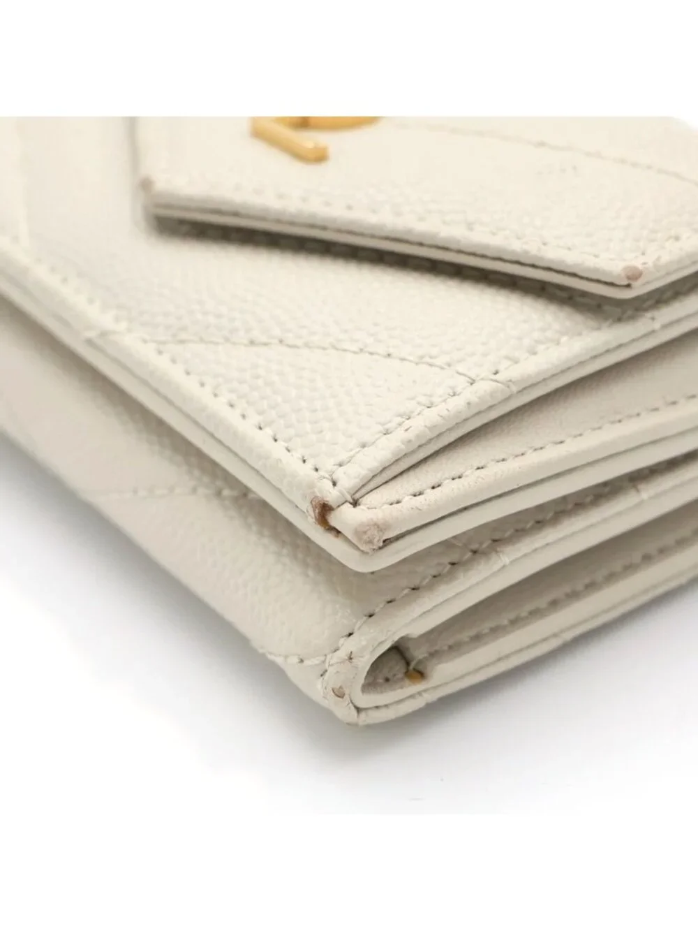 Saint Laurent Paris Trifold Wallet Compact Coin Case Ivory Leather Gold - Picture 5 of 6